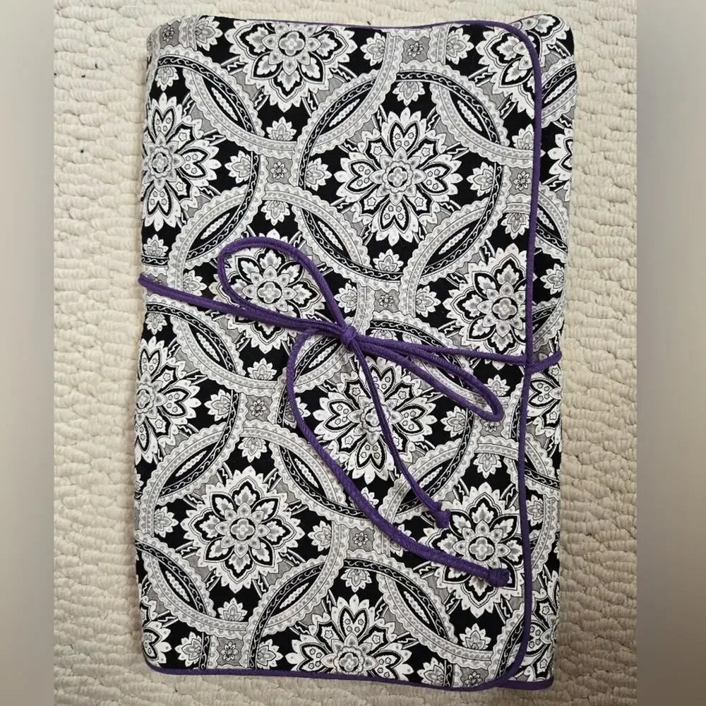 Travel Jewelry Organizer Black White & Purple w/ Multiple Zippered Compartments